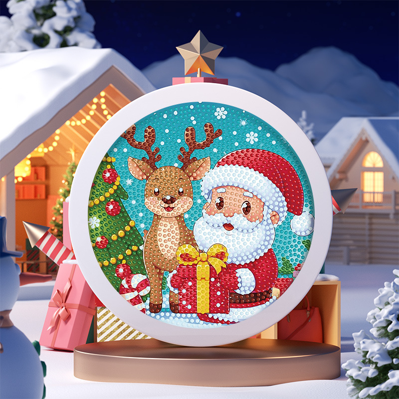 Pintura de Diamantes Navideña Transfronteriza con Marco, Pintura de Diamantes 5D con Pegamento de Puntos, Pintura de Diamantes Hecha a Mano para Niños, Regalo de Año Nuevo