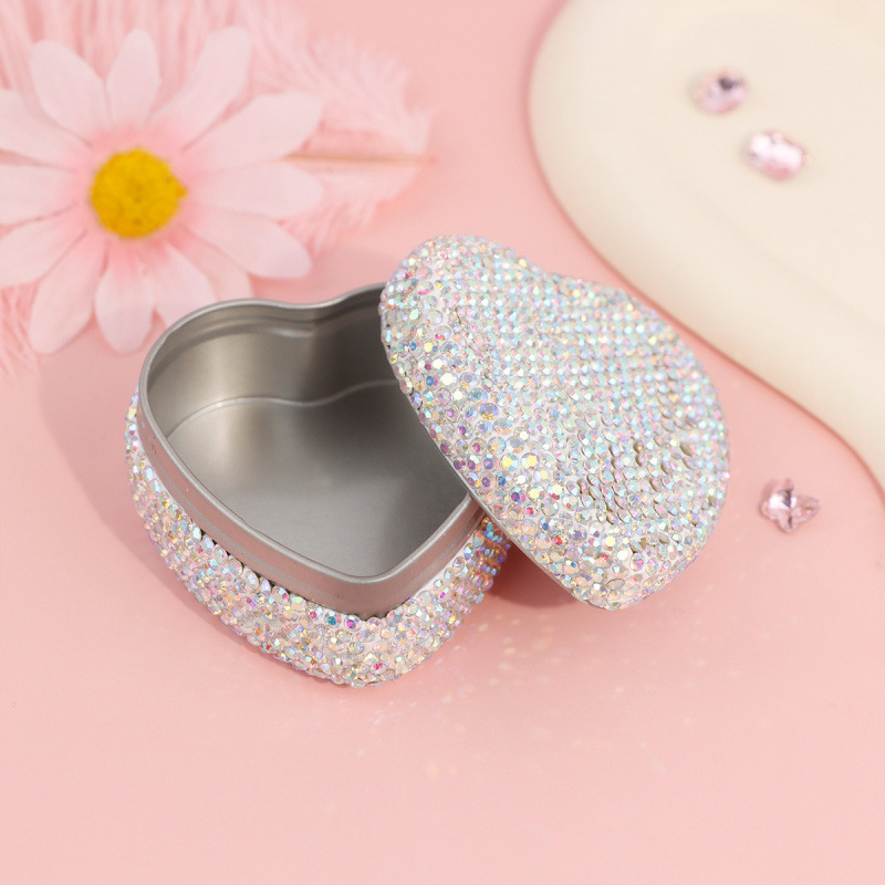 跨境爆款镶水钻轻奢爱心形珠宝收纳盒  耳钉吊坠珠宝首饰盒海外