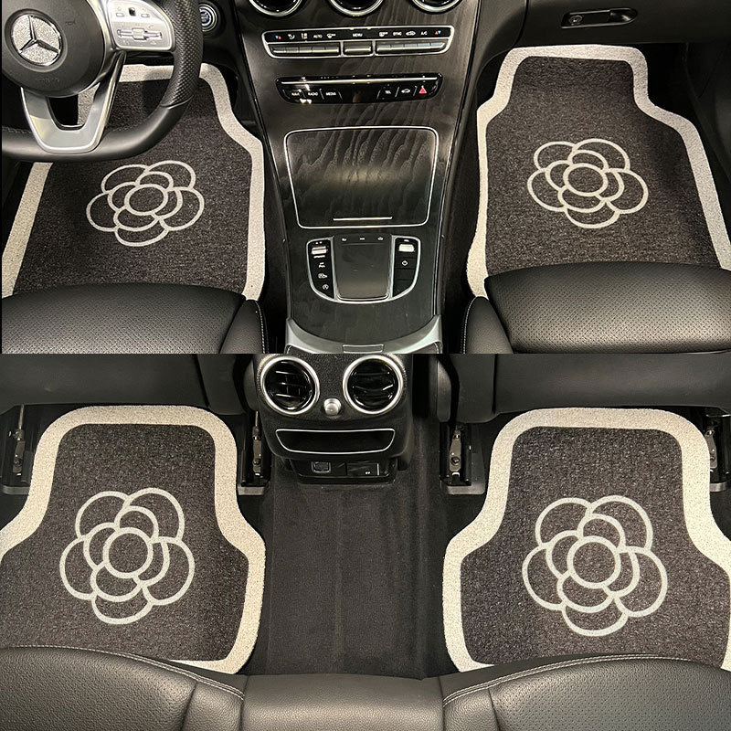 Car universal silk ring foot mat black and white simple stain-resistant anti-slip mat easy to care can be cut to protect the car mat