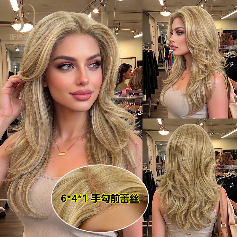 Glue-free lace front wig for women, matte silk hand-woven 6*4 lace, realistic hairline, long curly full wig Glue-free lace front wig for women, matte silk hand-woven 6*4 lace, realistic hairline, long curly full wig