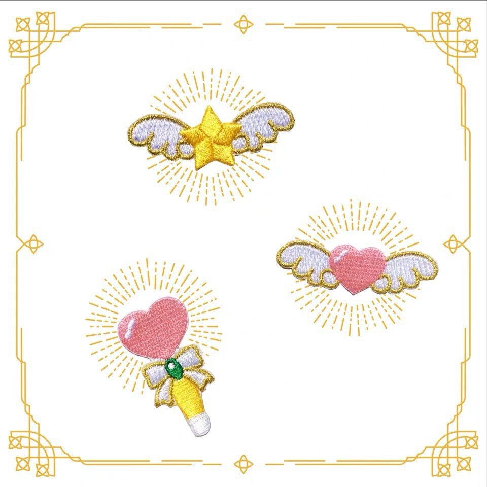可爱卡通少女心星星爱心魔法棒刺绣布贴手机壳手账diy衣服布贴