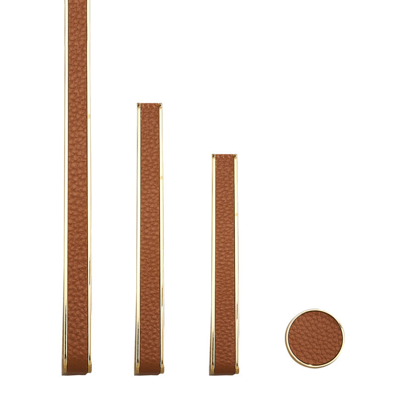 Simple Light Luxury Copper Brushed Leather Handle Leather Wardrobe Modern Cabinet Handle European Style Black Cabinet Long Handle