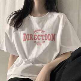 时尚减龄棉质欧美风潮牌短袖T恤女夏季宽松高街休闲正肩潮上衣服