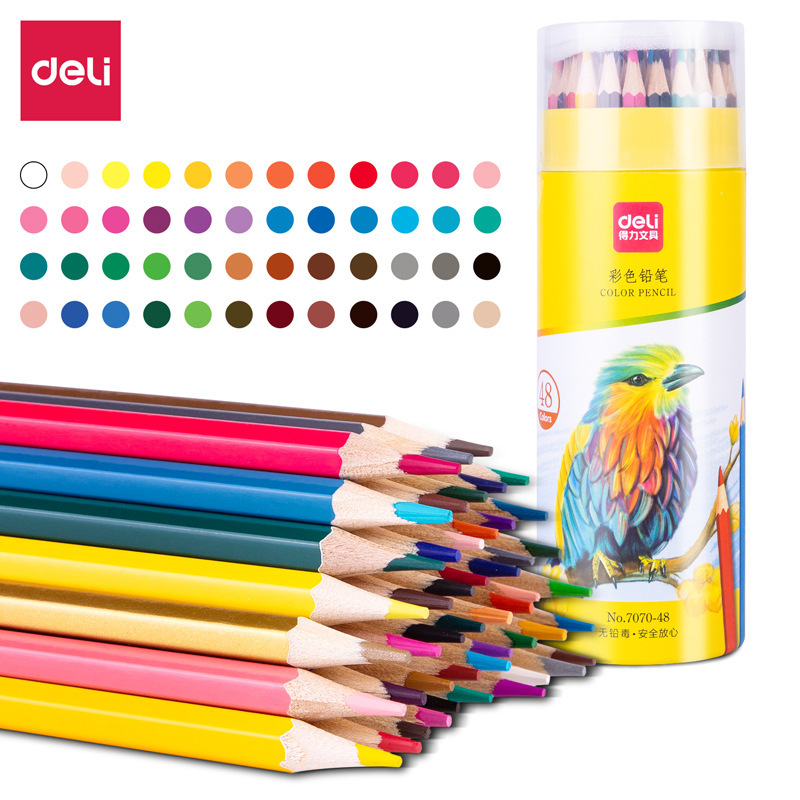 デリ色鉛筆子供用絵画ペン油性水溶性消せるカラーペン学習文具小学生用色鉛筆|undefined