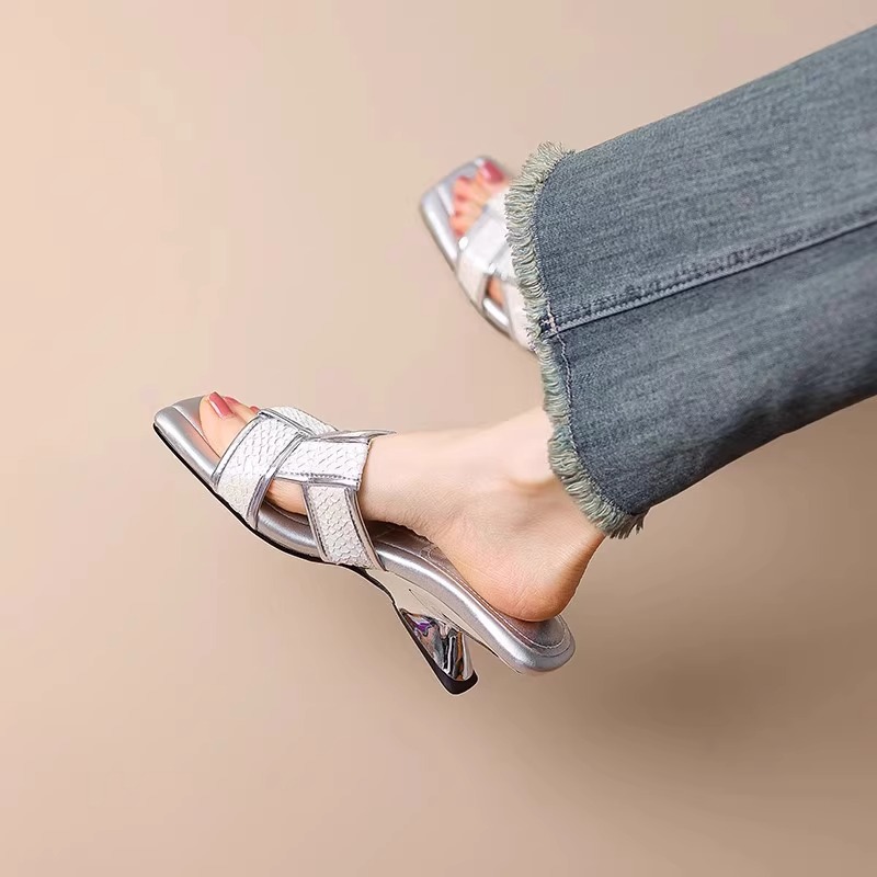 In Stock! Lambskin Wedge Half Slippers For Women 2025 Summer New Super Popular High-End High Heel Sandals_vogvips.com