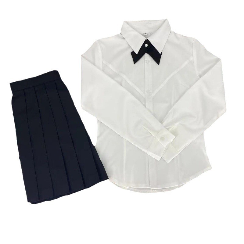오리지널 JK 화이트 웨이스트 셔츠 가슴 라인 일본 주름 스커트 유니폼 세트 슬림 핏 슬리밍 칼리지 스타일