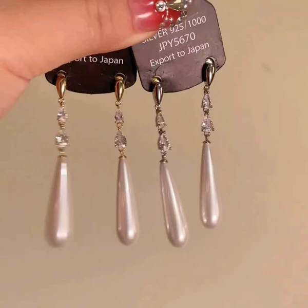 32#Silver needle-white pearl water droplets. (Real gold electroplating)