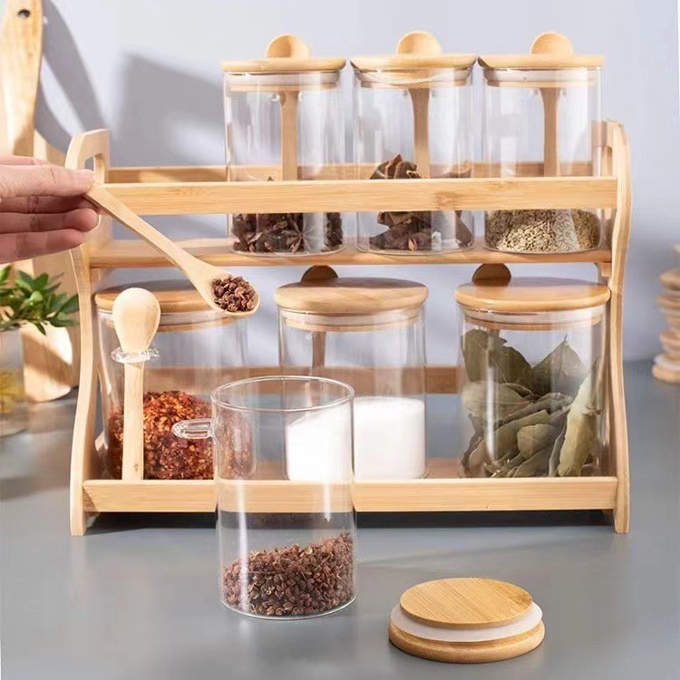 Oil and salt jar rack seasoning jar set device rack seasoning box rack home kitchen rack storage jar rack sealed jar