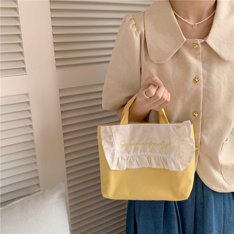 1441 Japanese and Korean chic Sweet ruffled bento Bag, Fresh embroidered hand-held small cloth bag, girl student bag wholesale undefined