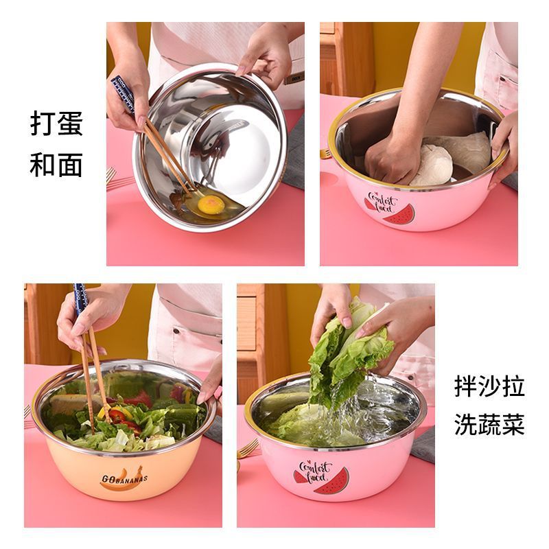 ステンレス製の洗面器、食品グレードのカラフルな洗面器、家庭用キッチン洗面器、卵洗面器、混練洗面器、スープ洗面器|undefined