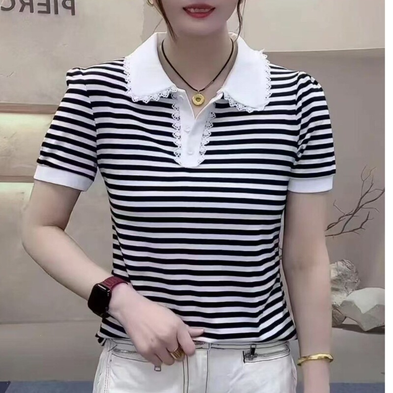 【010 # L-4Xl/3 Colors】Summer Lace Cross-Border Design T-Shirt with Short Sleeves and Polo Style, Fashionable and Youthful Top 【010 # L-4Xl/3 Colors】Summer Lace Cross-Border Design T-Shirt with Short Sleeves and Polo Style, Fashionable and Youthful Top