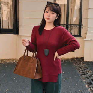 Plus Size Women's Asymmetrical Slit Top 2025 Winter Fat mm Outer Wear Inner Knitwear Women's Knitwear 22777