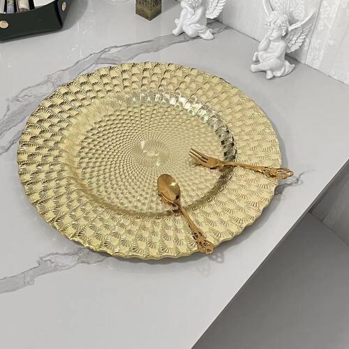 European plastic plate retro Hong Kong style fruit plate household peacock electroplated fruit plate gold and silver rose gold disc tray mat
