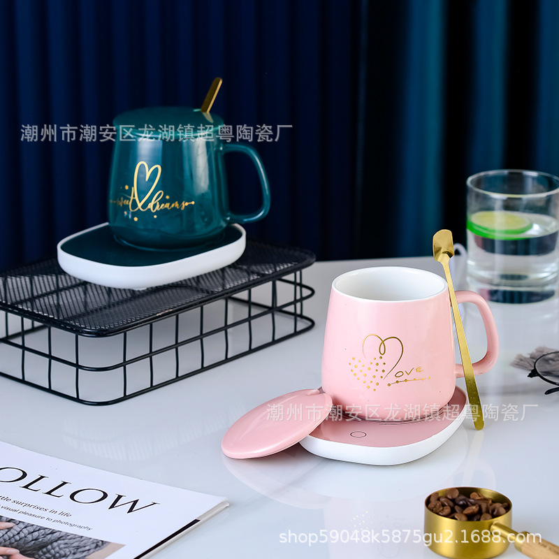 Taza de cerámica regalo de alta apariencia Calefacción Automática 55 grados taza de temperatura constante taza caliente logotipo impreso para la entrega
