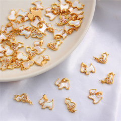 18K包金小狗狗鑲嵌貝殼吊墜掛件手鍊項鍊耳環手工diy材料飾品配件