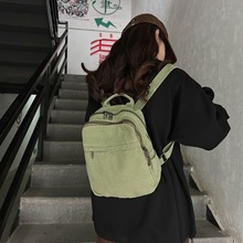 日系帆布小背包女2024新款纯色简约小号双肩包韩版大学生旅行小包