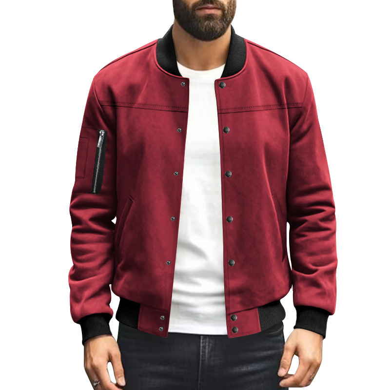 跨境美式复古男士阿美咔叽重磅麂皮绒型男开衫纽扣棒球服飞行夹克