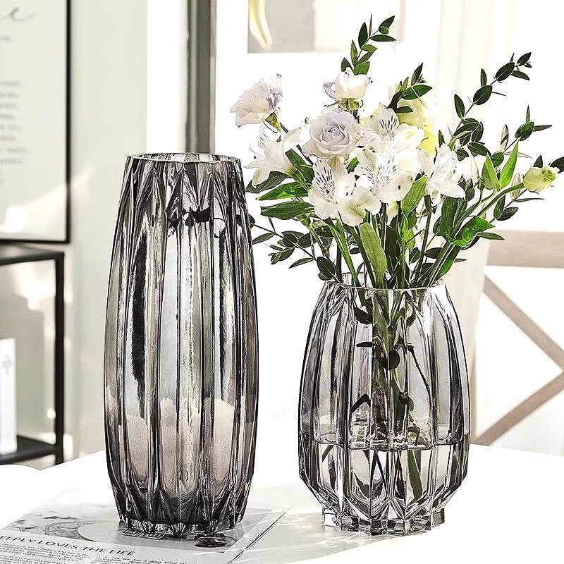 Free Shipping Glass Vase with a Light Luxury and High-End French Style for Living Room, Suitable for Fresh Flowers, Large Decorative Vase, Ins Style