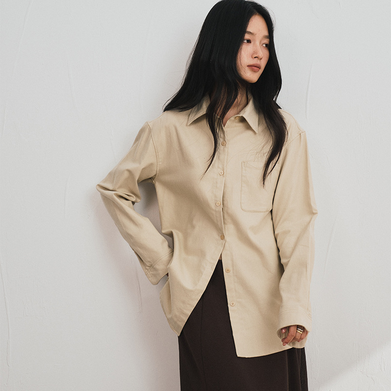 New Cotton Shirt for Women, Casual Style, Autumn and Winter Solid Color Long-Sleeved Shirt, Soft and Skin-Friendly, Basic Versatile Top