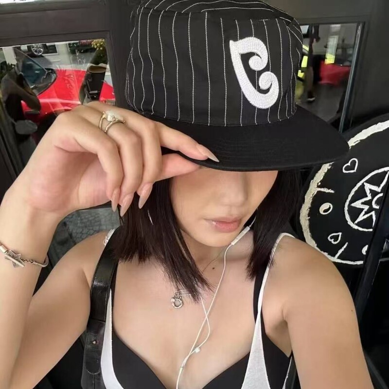 新款立体刺绣条纹平顶棒球帽女小众街头休闲鸭舌帽男宽檐情侣款潮|undefined