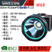 Warsun沃尔森W68多功能感应头灯大光杯定焦泛光防水IP56头灯定制