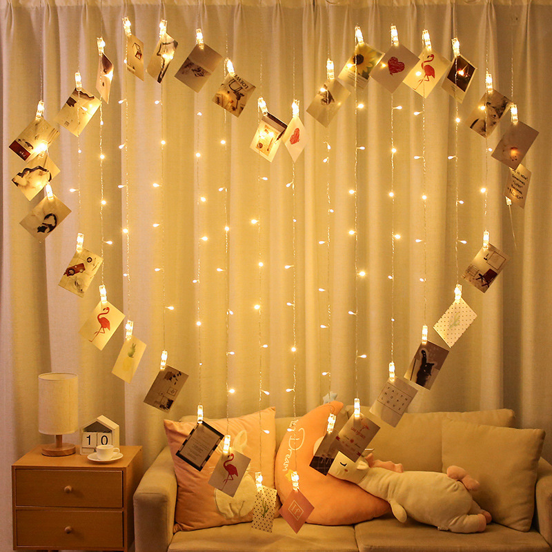 Samsung March Luz de cortina LED Red Room Decoración de interiores Lámpara de colores Luz de ambiente festivo 6 estrellas grandes 6 pequeñas de cinco puntas Luna