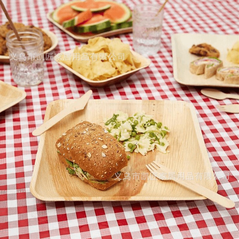 Disposable Palm Leaf Plate Degradable Compost Tableware Environmental Protection Knife, Fork and Spoon Bowl Outdoor Dinner Cross-border Wholesale