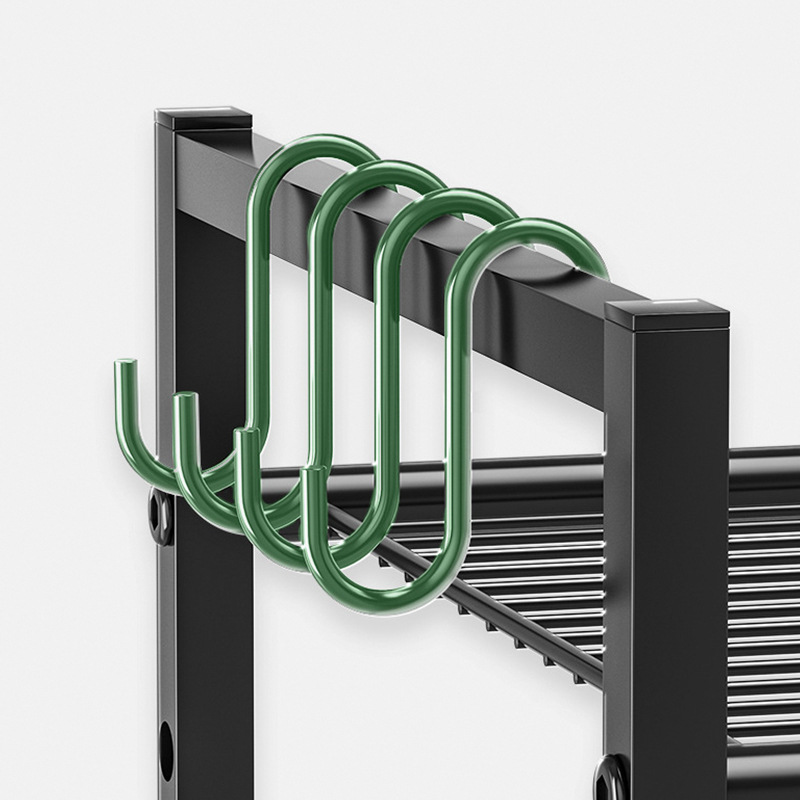 Cocina transfronteriza estante de doble capa negro gabinete de cocina estante de almacenamiento en capas superior e inferior estante de microondas de escritorio con gancho