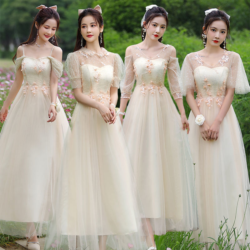 香槟色伴娘服2025新款高级感超仙森系姐妹裙闺蜜婚礼礼服裙毕业季
