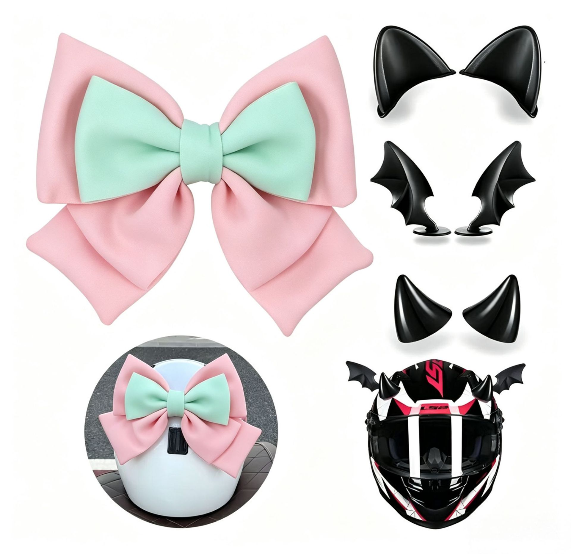 Bow Tie Electric Vehicle Motorcycle Decorative Helmet Accessories Rear Accessories Horn Cat Ears Devil Wings Set