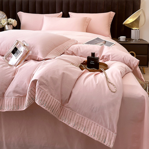 Light Luxury A-Class Mother and Baby Grade 80 Pieces Xinjiang Long Staple Cotton Pure Cotton Quilt Cover Set Full Cotton Bedspread Cover Home Bed Sheet Bed Skirt Style