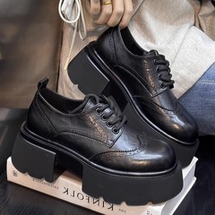 ヨーロッパ駅の楽福靴の女性靴2025春のヨーロッパの商品の本革の厚い底の太いかかとのひもの靴の英倫風の小さい革靴