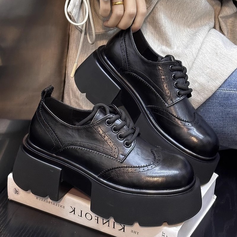 Europa estación zapatos Lefour zapatos de mujer 2025 primavera de cuero europeo con suela gruesa de talón grueso zapatos de cuero de estilo británico zapatos pequeños