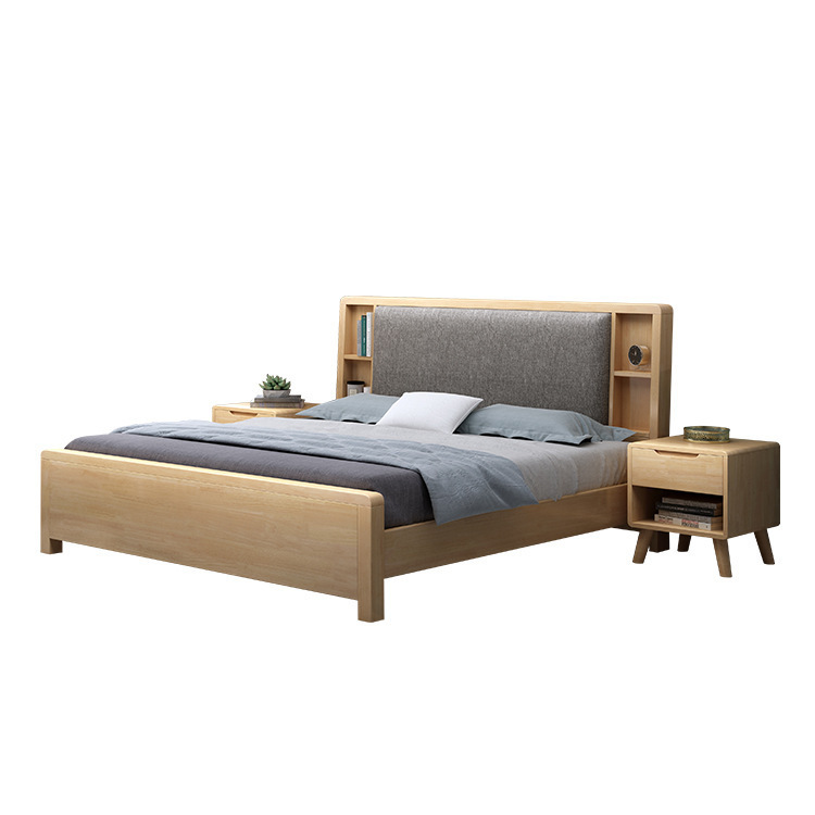 Cama de madera maciza nórdica cama doble 1,8 m 1,5 moderno minimalista registro suave cojín apartamento dormitorio muebles de almacenamiento cama de la boda