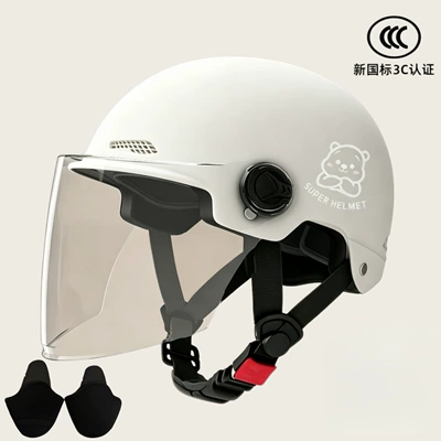 Motosiklet kaskı (dəbilqə) car four seasons universal safety helmet - 02-white-transparent-long-mirror-silver-white-bear-ear-protection