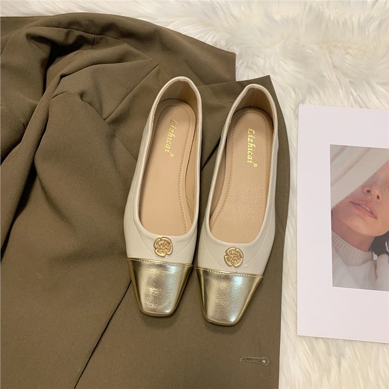 平底鞋子女2025新款软皮法式方头单鞋奶奶鞋豆豆鞋夏