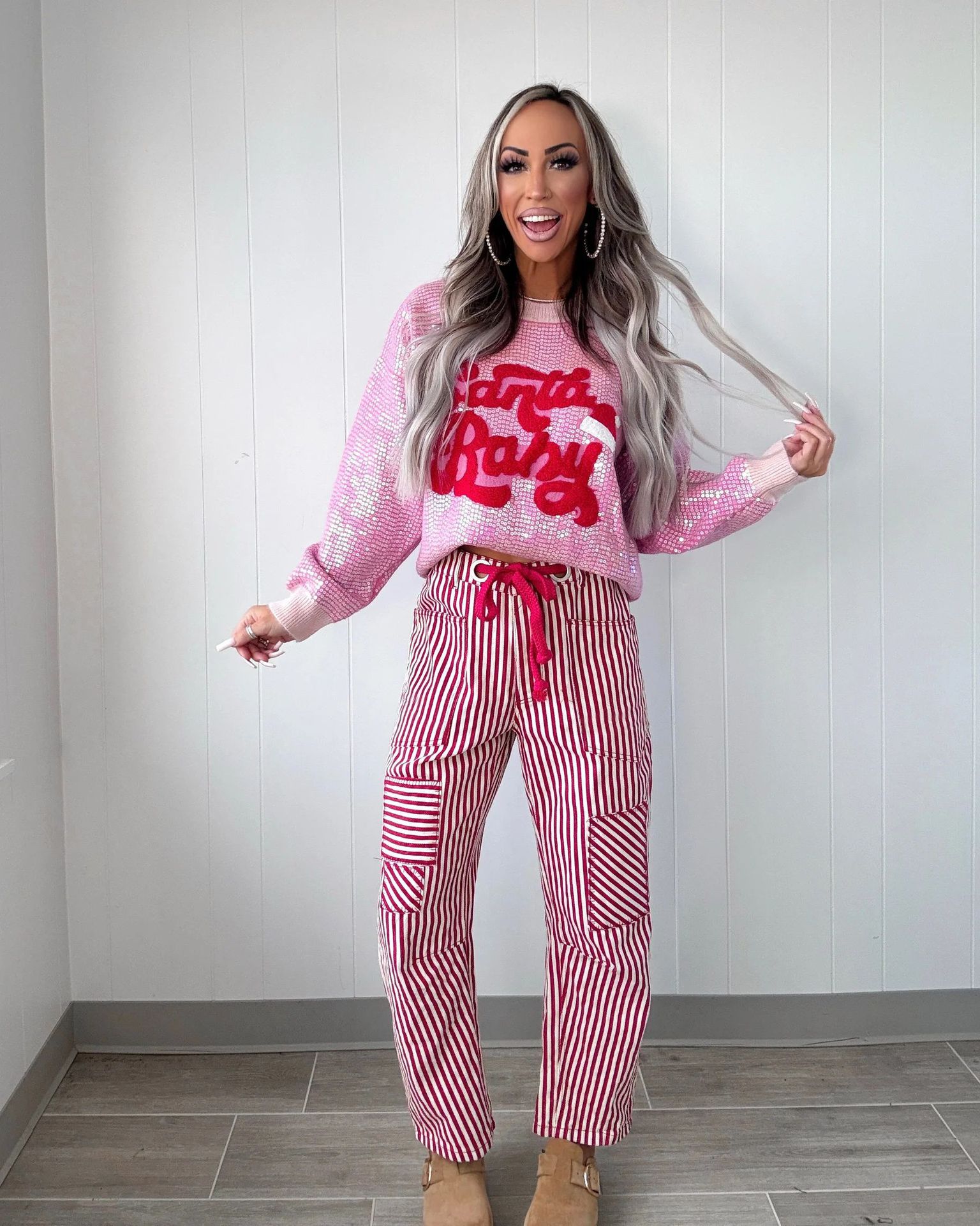 Women's Casual Fashion Loose Striped Straight Leg Trousers_ecoleips.com