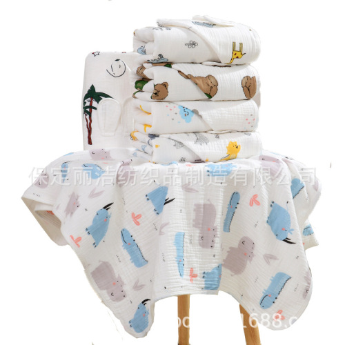 Four-layer gauze bath towel for children with hooded marshmallow cape soft cartoon baby bathrobe bath towel