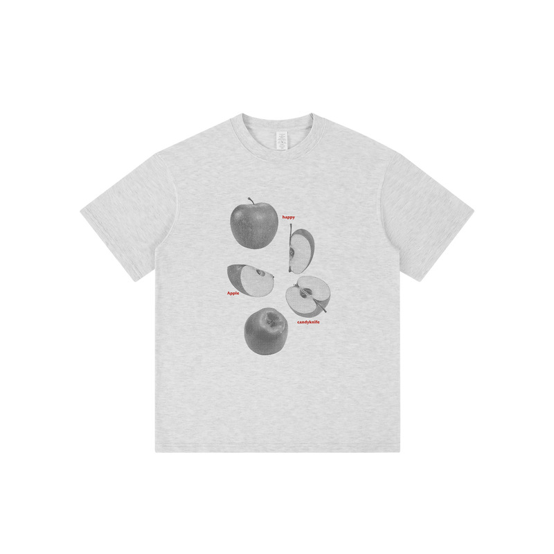 Trendy Brand Sketch Apple Loose Half-Sleeved Summer Boys' T-Shirt Couple Tops Short-Sleeved Cotton T-Shirt Same Style for Men and Women