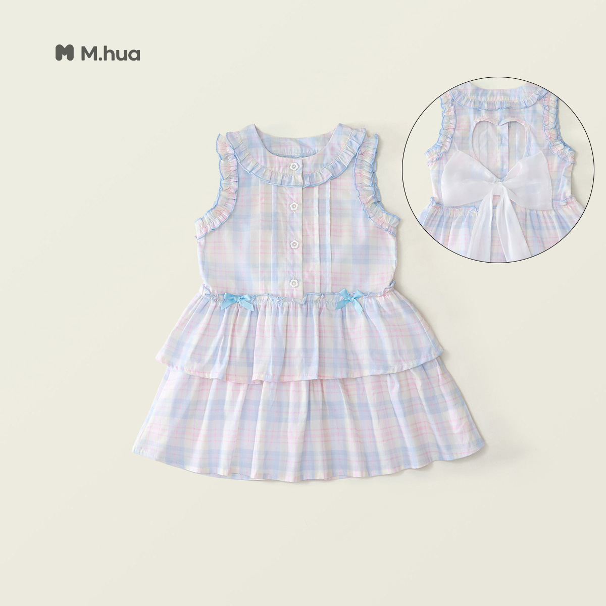 Girls' summer sleeveless plaid vest dress, 2025 new style, Korean style bow cake dress for toddlers and preschoolers, dropshipping available.