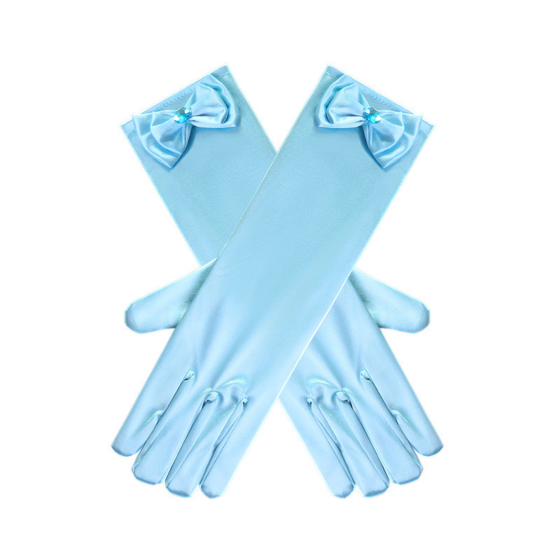 Blue gloves with bow