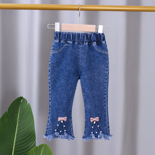 2024 New Spring and Autumn Children's Jeans Flared Pants Girls Fashionable Pants Spring Clothes Children's Casual Pants