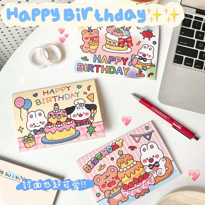 可爱动物礼品卡祝福留言卡通明信片儿童节ins风3D立体生日贺卡