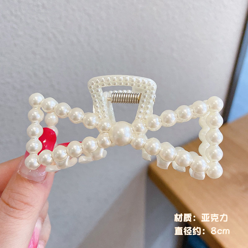 珍珠金属鲨鱼夹发卡女气质蝴蝶结抓夹后脑勺半扎发小号头饰高级感|undefined