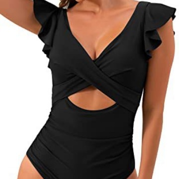 Bikini de una pieza estilo europeo y americano 2024 de Amazon, con fruncido, aberturas, ajuste ceñido, control de abdomen y ribete cruzado, para comercio exterior. image 6