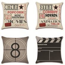 抱枕套亚马逊跨境专供一件代发亚麻电影元素海报几何抽象英文字母