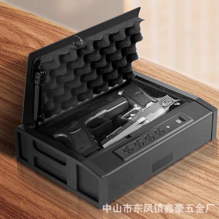 亚马逊手枪盒指纹密码钥匙解锁便携安全保险箱盒保险柜碳钢材质