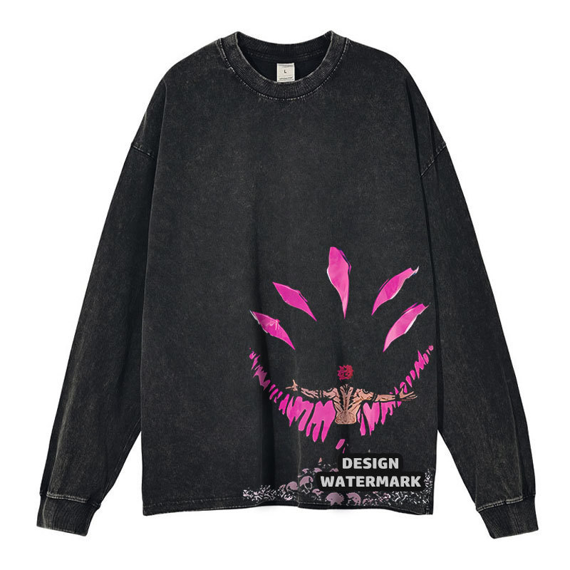 Anime Jujutsu Kaisen Printed Long-Sleeved T-Shirt Gojo Satoru Two-Faced Suonuo Washed Distressed Sweatshirt Trendy Brand Anime Jujutsu Kaisen Printed Long-Sleeved T-Shirt Gojo Satoru Two-Faced Suonuo Washed Distressed Sweatshirt Trendy Brand