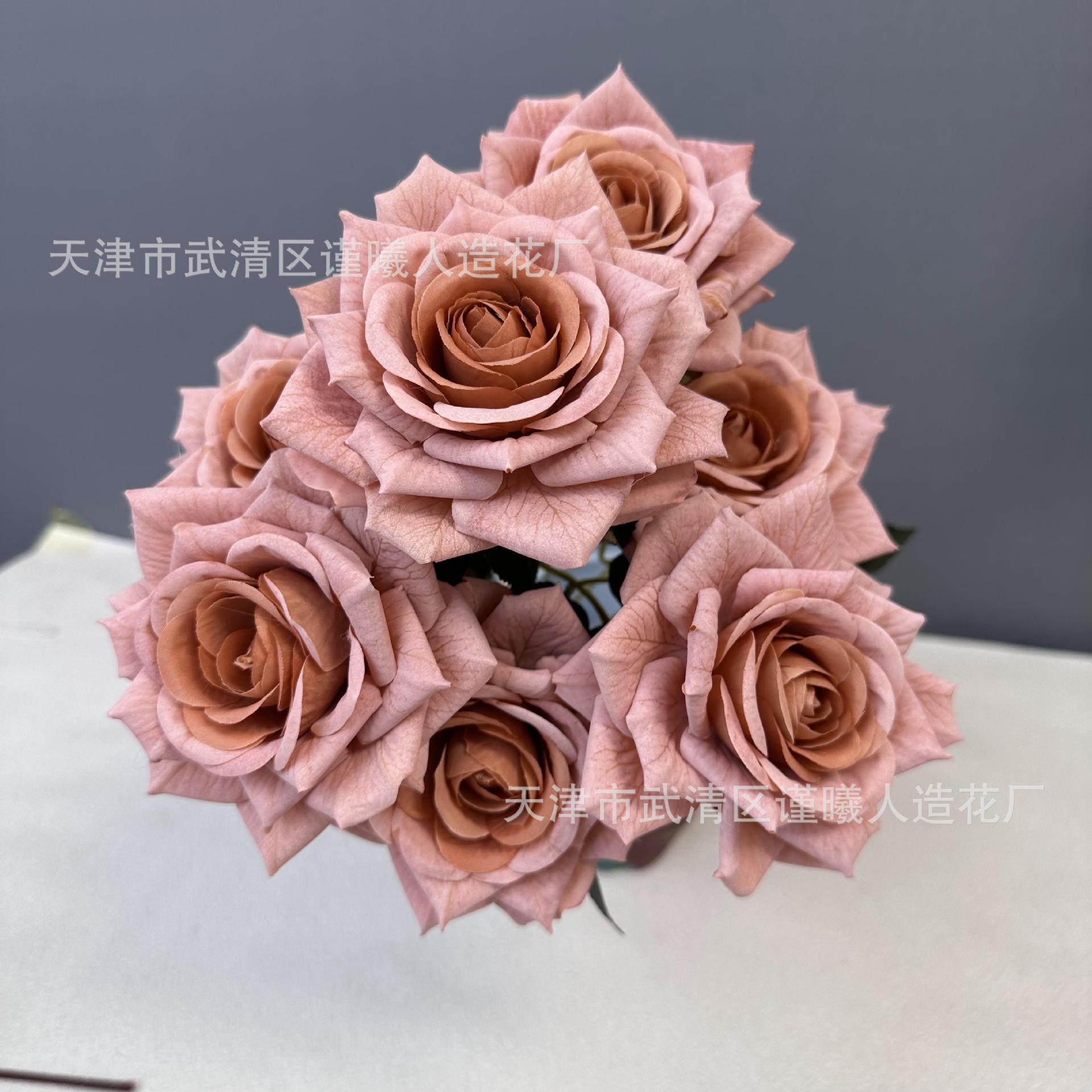 Flor artificial 7 Manta Rosa boda novia con flor hogar sala de estar decoración Flor de seda fotografía apoyos flor