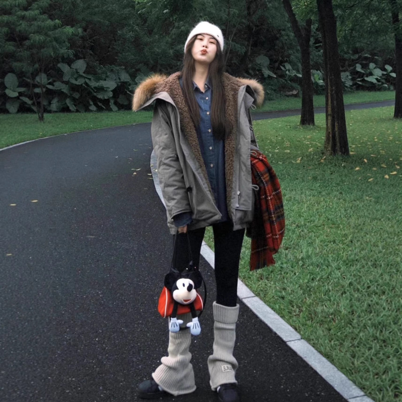 Women's down Jacket with Large Fur Collar, 2025 Winter New Thickened Workwear Parka, Small-Sized Cotton Coat